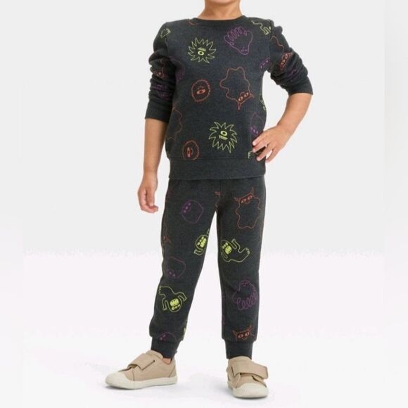 Cat & Jack Toddler Boys Ghost Monster Halloween Fleece Crewneck and Jogger Set - Picture 1 of 6
